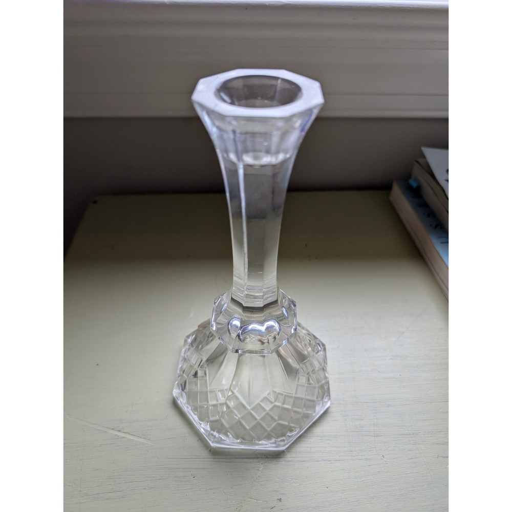 Vintage Crystal Cut Glass Candle Stick Holders 8" Tapered Set of 2 - Picture 7 of 11
